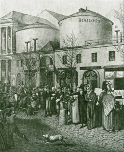 Le rotonde nel Boulevard Montmartre, Parigi 1802, da Germain Bapst, Essai sur les Dioramas et Panoramas, 1891.
