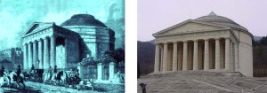 Il Colosseum di Decimus Burton, incisione da Londrees Modernes, Parigi 1862. Antonio Canoca (1757-1882), Tempio canoviano, Possagno. Terminato nel 1870, dopo la morte dello scultore, ne accoglie la tomba.